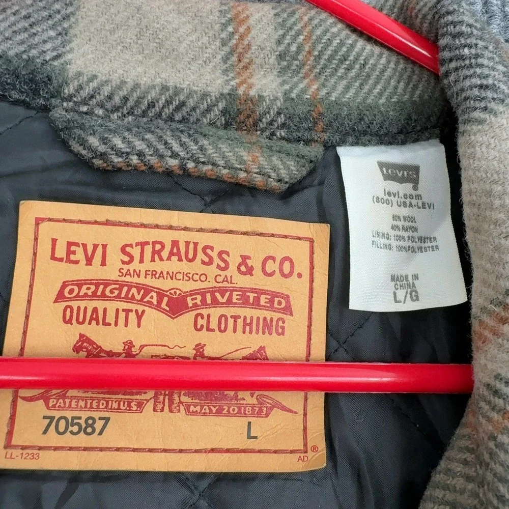 Levis Jacket Mens L Green Wool Blend Plaid Trucker 70587 Casual Rare Winter - Picture 5 of 9